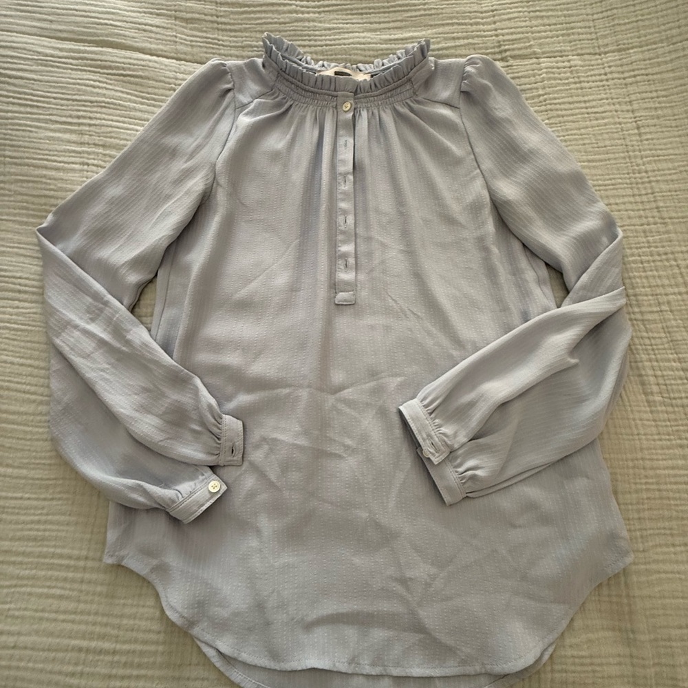 Loft Light Blue Ruffled Neck Women's Blouse